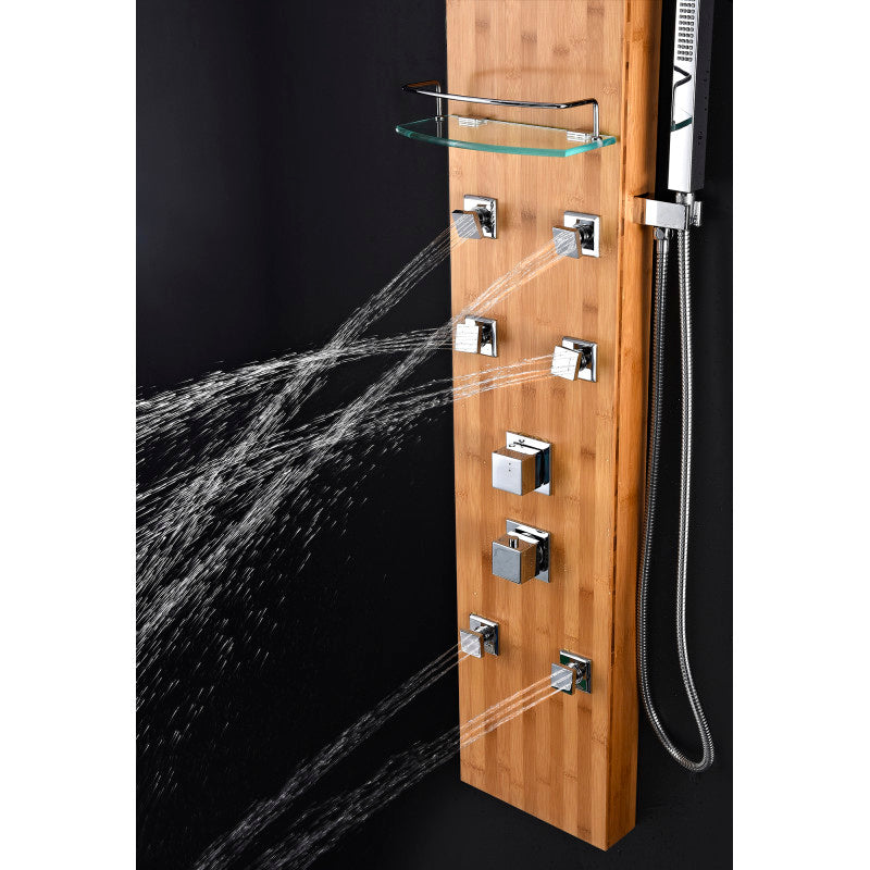 Crane 60 in. Full Body Shower Panel with Heavy Rain Shower and Spray Wand in Natural Bamboo