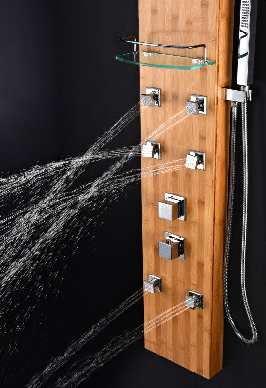 Mansion 60 in. Full Body Shower Panel with Heavy Rain Shower and Spray Wand in Natural Bamboo