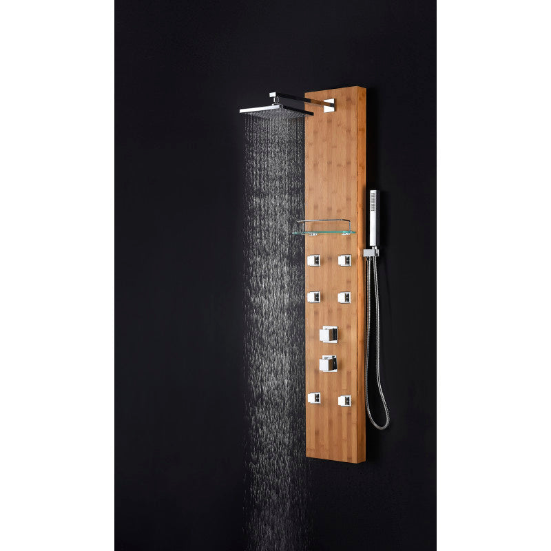 Crane 60 in. Full Body Shower Panel with Heavy Rain Shower and Spray Wand in Natural Bamboo