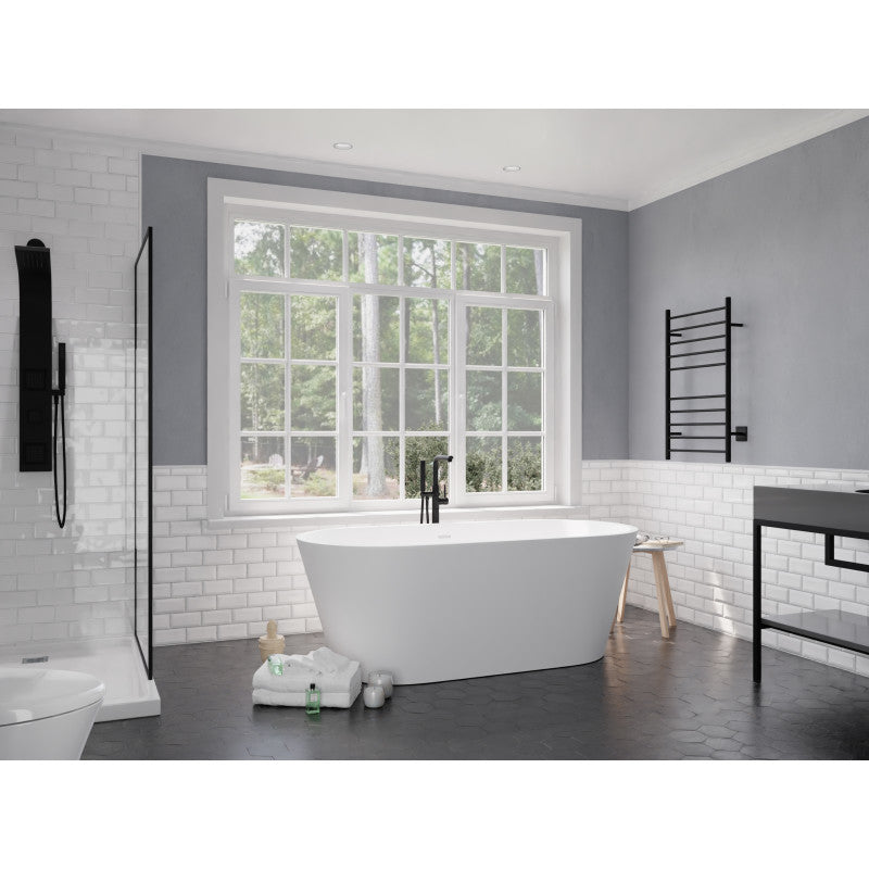 Roccia 5.1 ft. Solid Surface Center Drain Freestanding Bathtub in Matte White