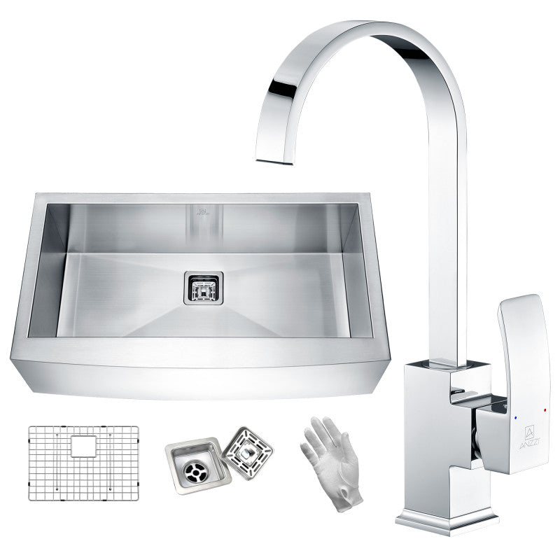 Elysian Farmhouse 32 in. Single Bowl Kitchen Sink with Faucet in Polished Chrome