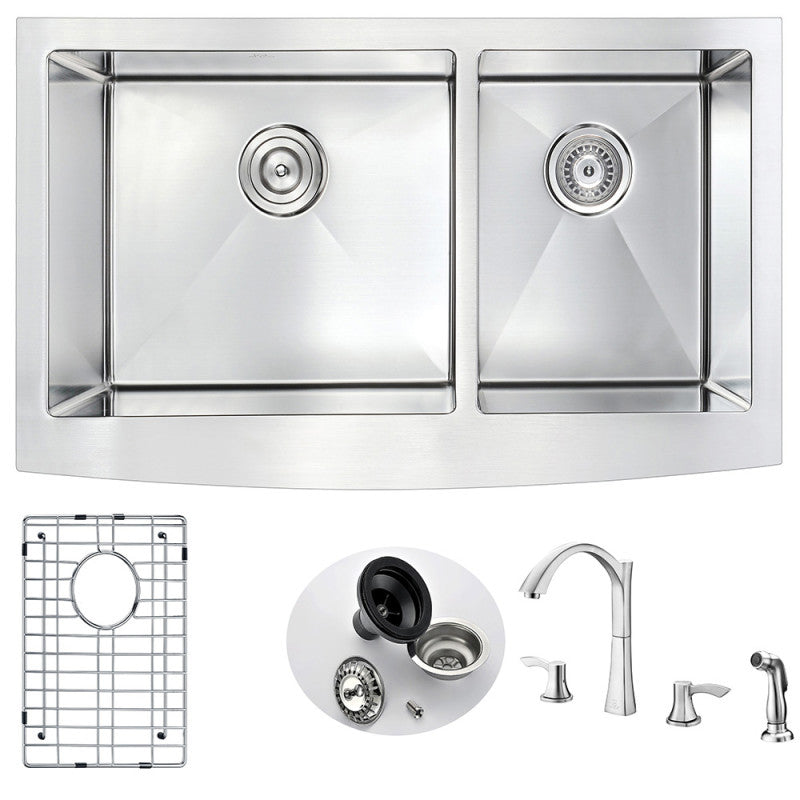 Elysian Farmhouse 36 in. Kitchen Sink with Soave Faucet in Brushed Nickel
