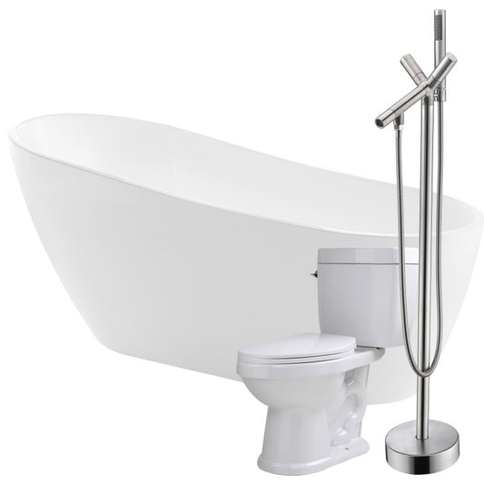 FTAZ093-42B-65 - Trend 67 in. Acrylic Flatbottom Non-Whirlpool Bathtub with Havasu Faucet and Talos 1.6 GPF Toilet