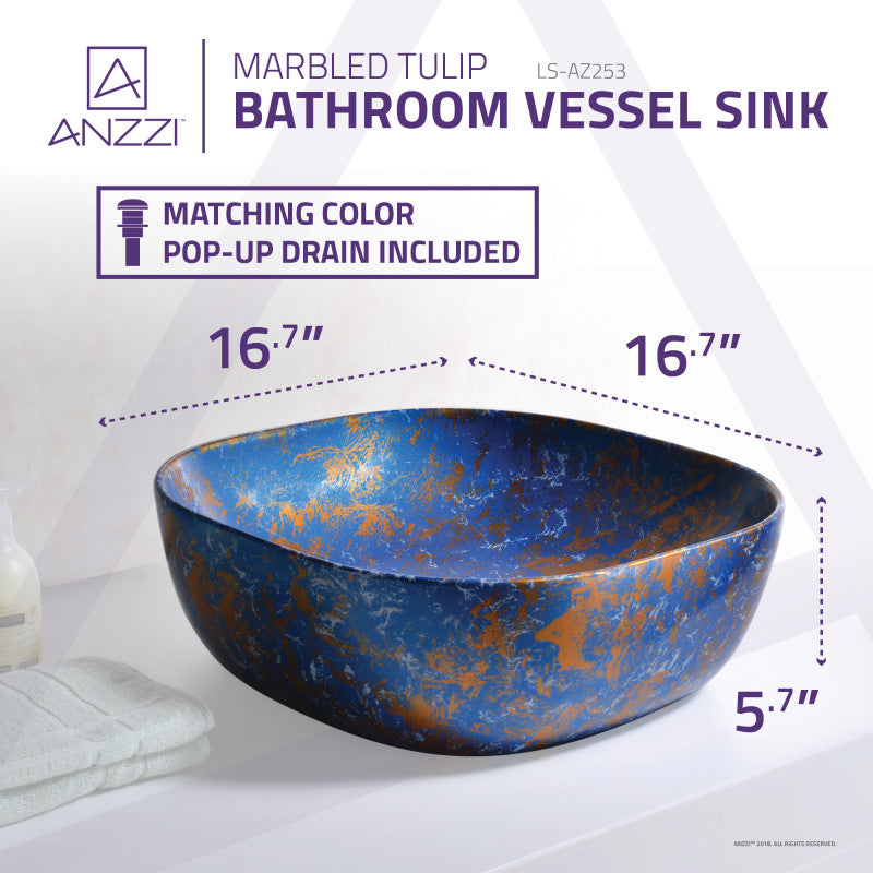 Marbled Series Ceramic Vessel Sink in Marbled Tulip Finish