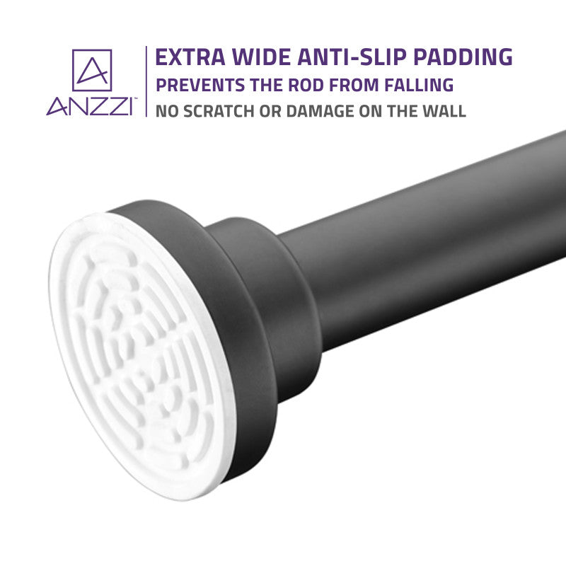 ANZZI 35-55 Inches Shower Curtain Rod with Shower Hooks in Matt Black | Adjustable Tension Shower Doorway Curtain Rod | Rust Resistant No Drilling Anti-Slip Bar for Bathroom | AC-AZSR55MB
