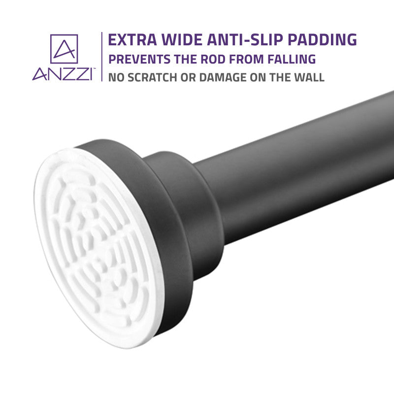 ANZZI 48-88 Inches Shower Curtain Rod with Shower Hooks in Matt Black | Adjustable Tension Shower Doorway Curtain Rod | Rust Resistant No Drilling Anti-Slip Bar for Bathroom | AC-AZSR88MB