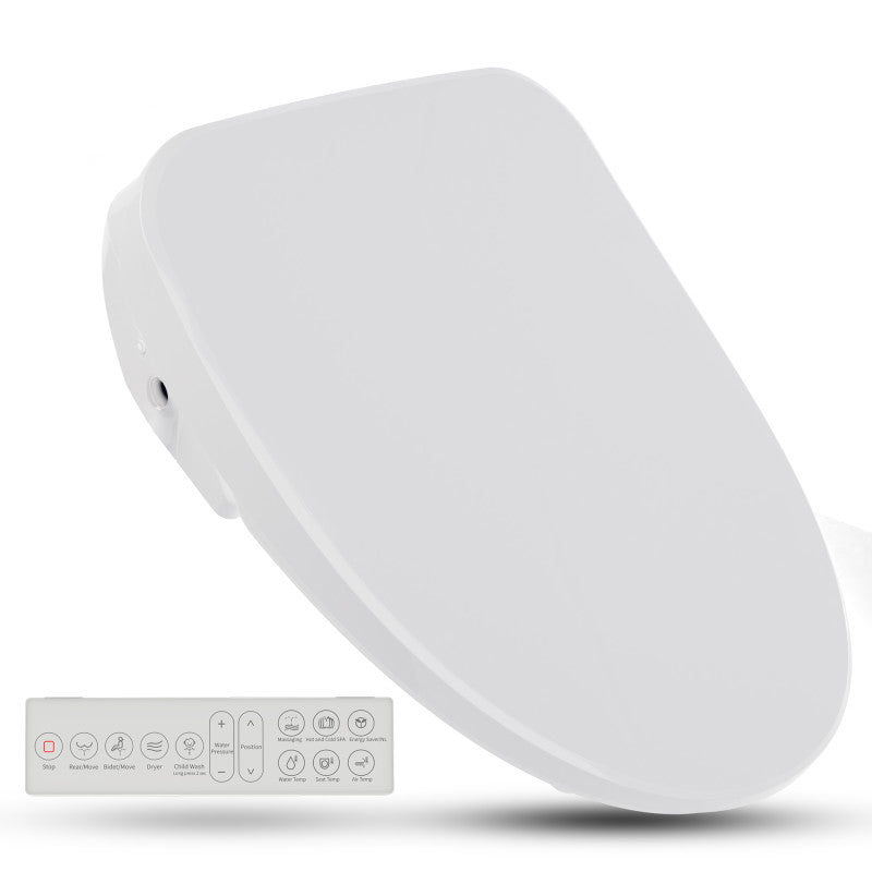 Shore Smart Electric Bidet Toilet Seat for Elongated Toilets with Remote Control, Soft Close, and Heated Seat in White