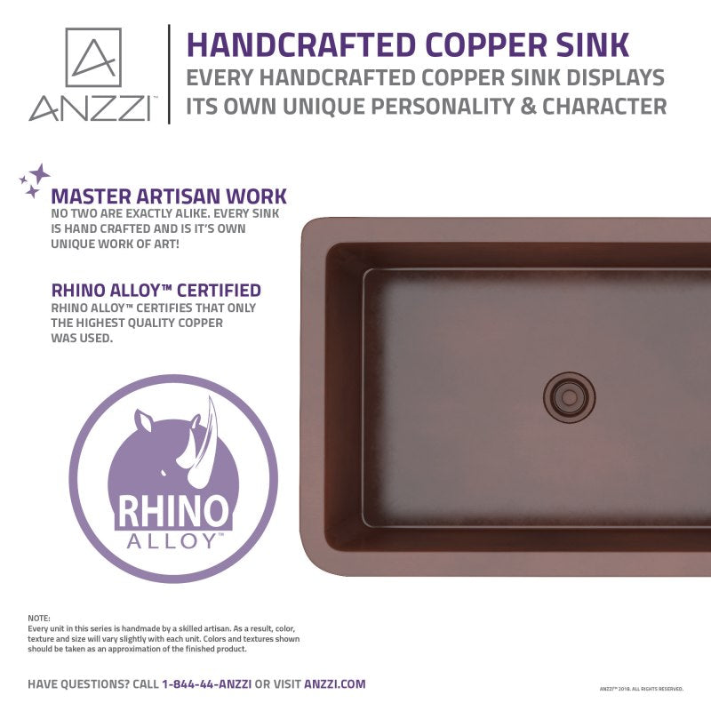 Anatolian Farmhouse Handmade Copper 33 in. 0-Hole Single Bowl Kitchen Sink with Sunflower Design Panel in Polished Antique Copper