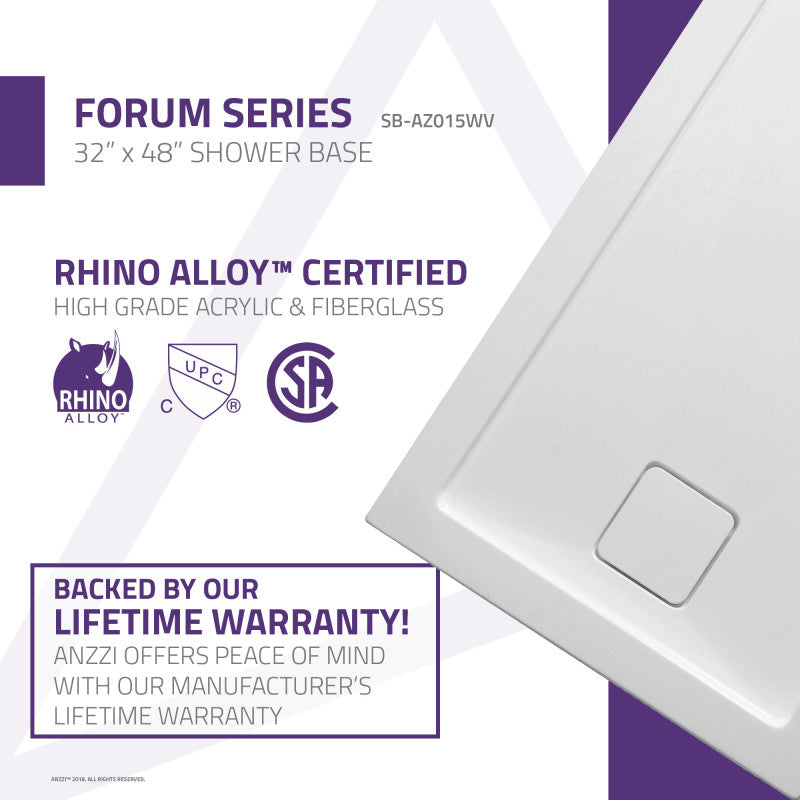 Forum Base Series 48 in. L x 32 in. W Alcove Shower Shower Pan Base with Reversible Drain in Glossy White Marine Acrylic