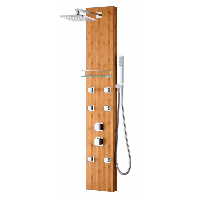 Crane 60 in. Full Body Shower Panel with Heavy Rain Shower and Spray Wand in Natural Bamboo