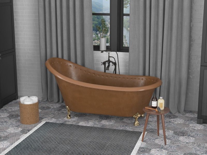 BT-017 - Sivas 66 in. Handmade Copper Slipper Clawfoot Non-Whirlpool Bathtub in Hammered Antique Copper