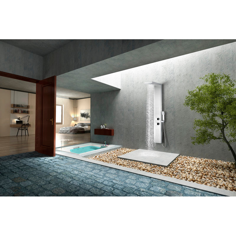 Expanse 57 in. Full Body Shower Panel with Heavy Rain Shower and Spray Wand in Brushed Steel