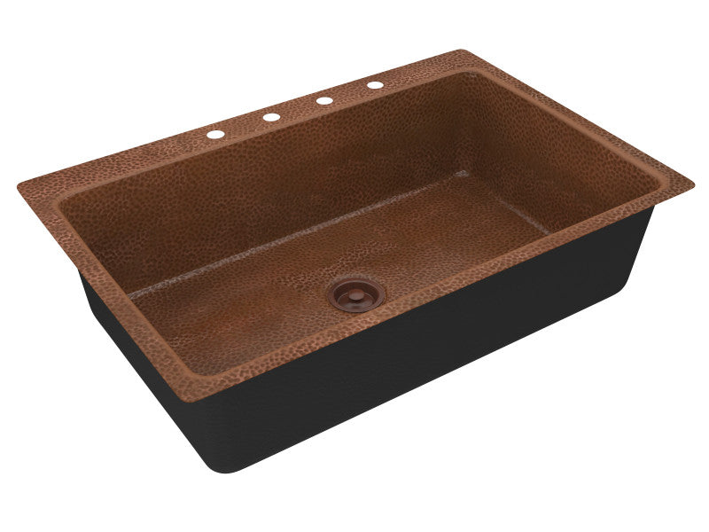Lydia Drop-in Handmade Copper 33 in. 4-Hole Single Bowl Kitchen Sink in Hammered Antique Copper