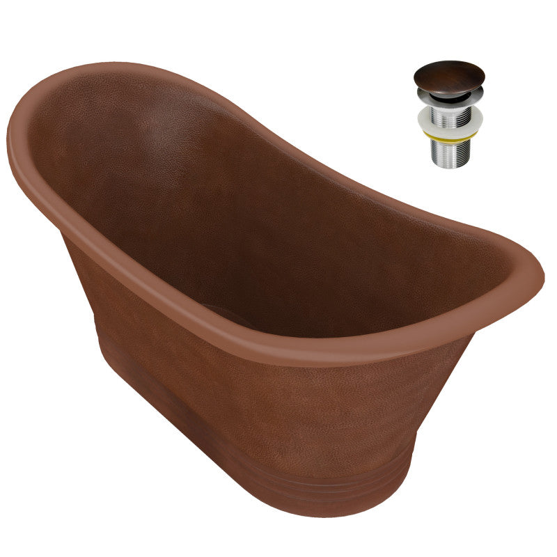 BT-007 - Nero 70 in. Handmade Copper Double Slipper Flatbottom Non-Whirlpool Bathtub in Hammered Antique Copper