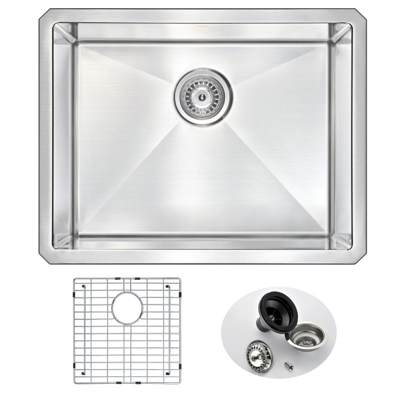 VANGUARD Undermount 23 in. Single Bowl Kitchen Sink with Accent Faucet in Polished Chrome