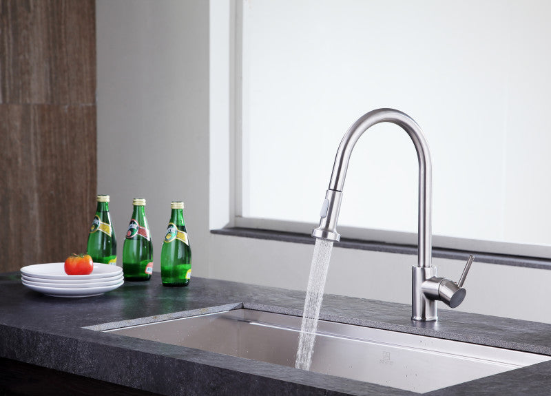Tycho Single-Handle Pull-Out Sprayer Kitchen Faucet in Brushed Nickel