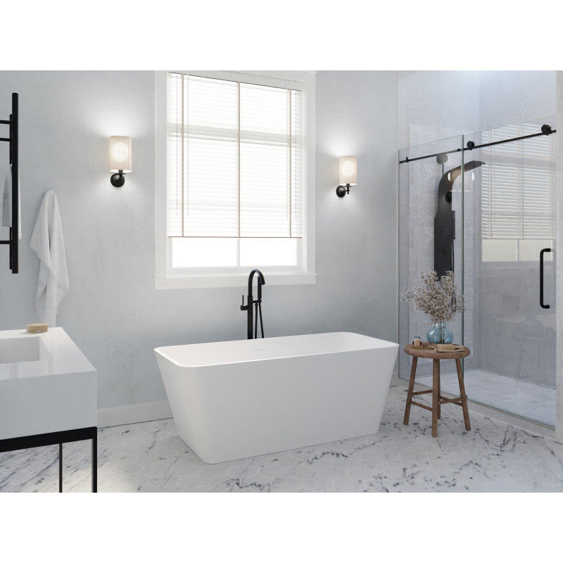 Fomaia 4.9 ft. Man-Made Stone Center Drain Freestanding Bathtub in Matte White
