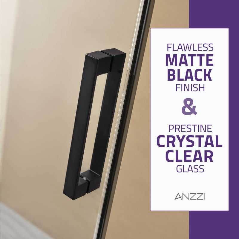Rhodes Series 48 in. x 76 in. Frameless Sliding Shower Door with Handle in Matte Black