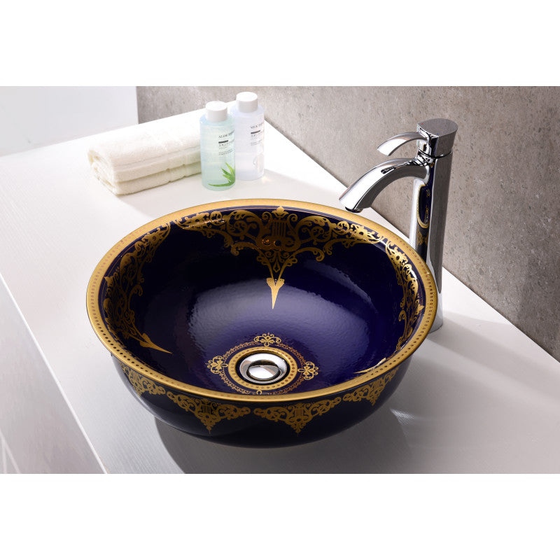 Scepter Series 17 in. Bathroom Vessel Sink with Scratch-Tough and Stain-Resistant Surface in Blue Hammered Glass