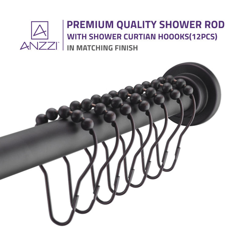 ANZZI 35-55 Inches Shower Curtain Rod with Shower Hooks in Oil Rubbed Bronze | Adjustable Tension Shower Doorway Curtain Rod | Rust Resistant No Drilling Anti-Slip Bar for Bathroom | AC-AZSR55ORB