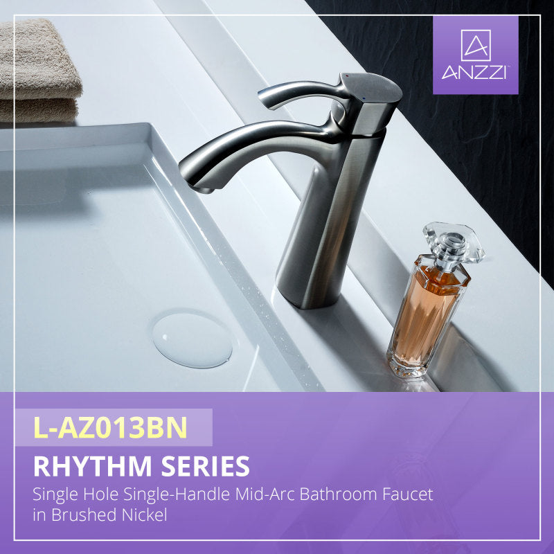 Rhythm Series Single Hole Single-Handle Mid-Arc Bathroom Faucet in Brushed Nickel