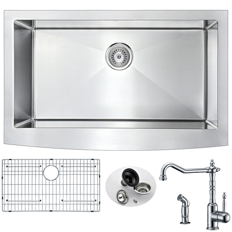 Elysian Farmhouse 32 in. Single Bowl Kitchen Sink with Locke Faucet in Polished Chrome