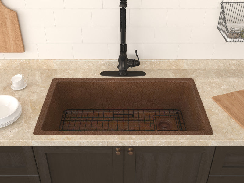 Byzantine Drop-in Handmade Copper 31 in. 0-Hole Single Bowl Kitchen Sink in Hammered Antique Copper