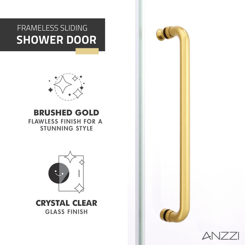 Leon Series 60 in. by 76 in. Frameless Sliding Shower Door in Brushed Gold with Handle