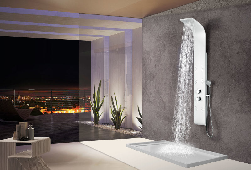 Lyric 64 in. 6-Jetted Full Body Shower Panel with Heavy Rain Shower and Spray Wand in White