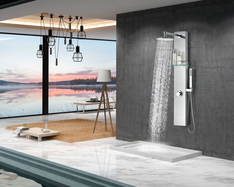 Pioneer 44 in. Full Body Shower Panel with Heavy Rain Shower and Spray Wand in Brushed Steel