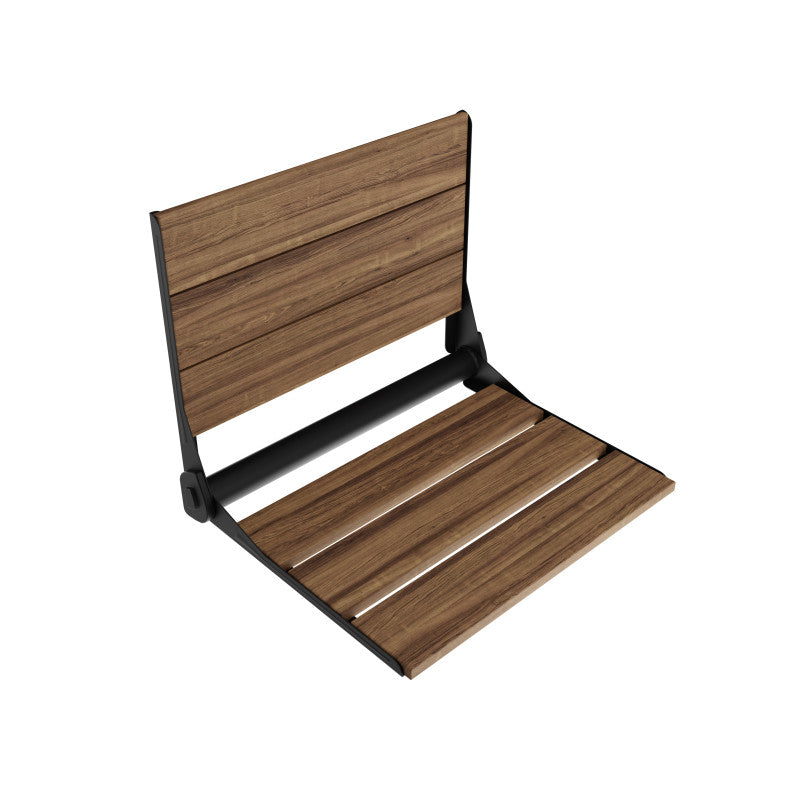 Saxon 17 in. Teak Wall Mounted Folding Shower Seat in Matte Black