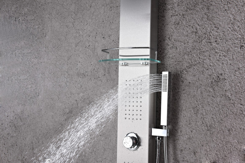 Pioneer 44 in. Full Body Shower Panel with Heavy Rain Shower and Spray Wand in Brushed Steel