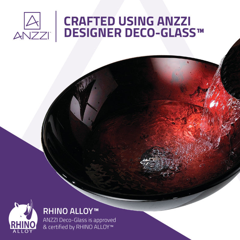 Marumba Deco-Glass Vessel Sink in Tempered Red and Black with Matching Chrome Waterfall Faucet