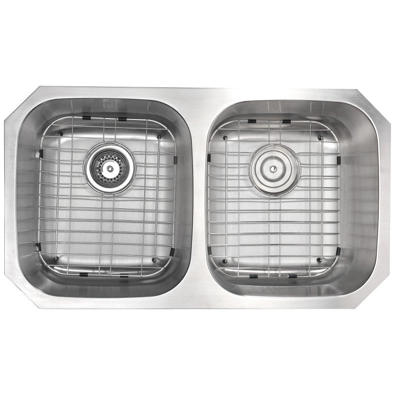 MOORE Undermount 32 in. Double Bowl Kitchen Sink with Accent Faucet