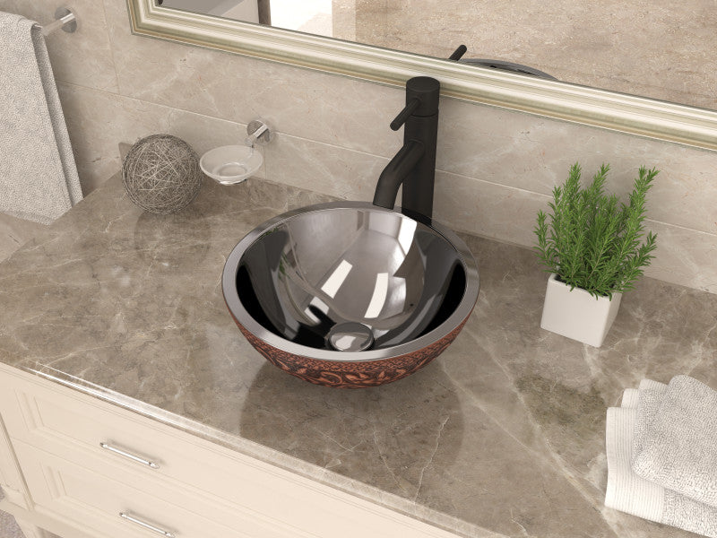 Crete 14 in. Handmade Vessel Sink in Polished Antique Copper with Nickel Interior and Floral Design Exterior
