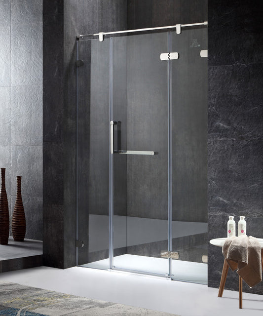 Emperor Series Right Side 55.11 in. x 78.74 in. Semi-Frameless Hinged Shower Door in Chrome with Handle