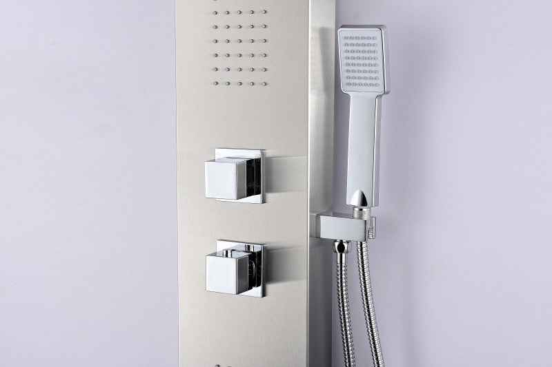 Govenor 64 in. Full Body Shower Panel with Heavy Rain Shower and Spray Wand in Brushed Steel