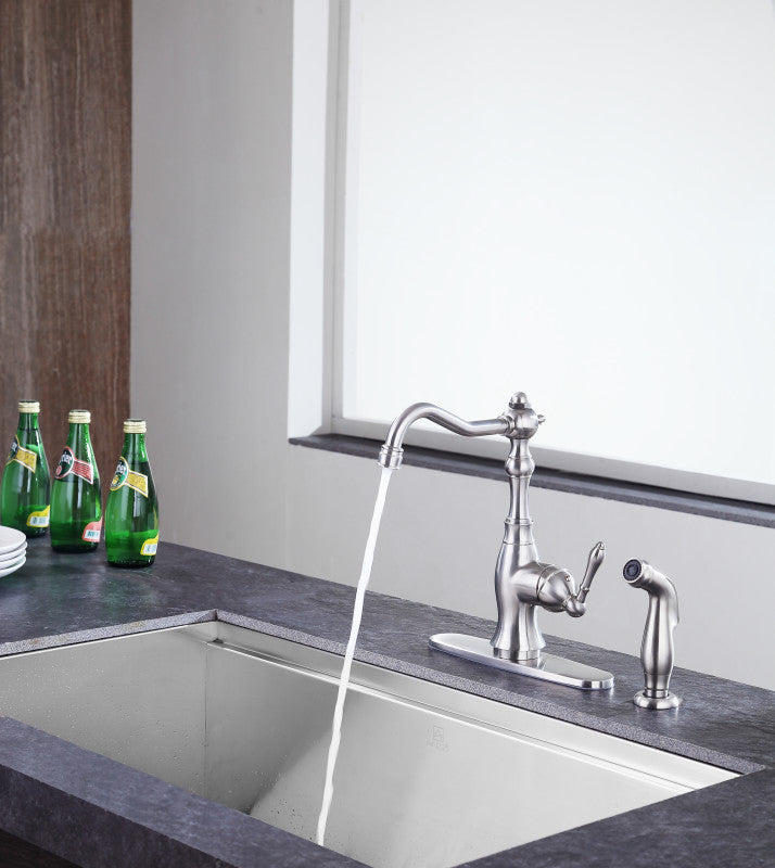 Highland Single-Handle Standard Kitchen Faucet with Side Sprayer in Brushed Nickel