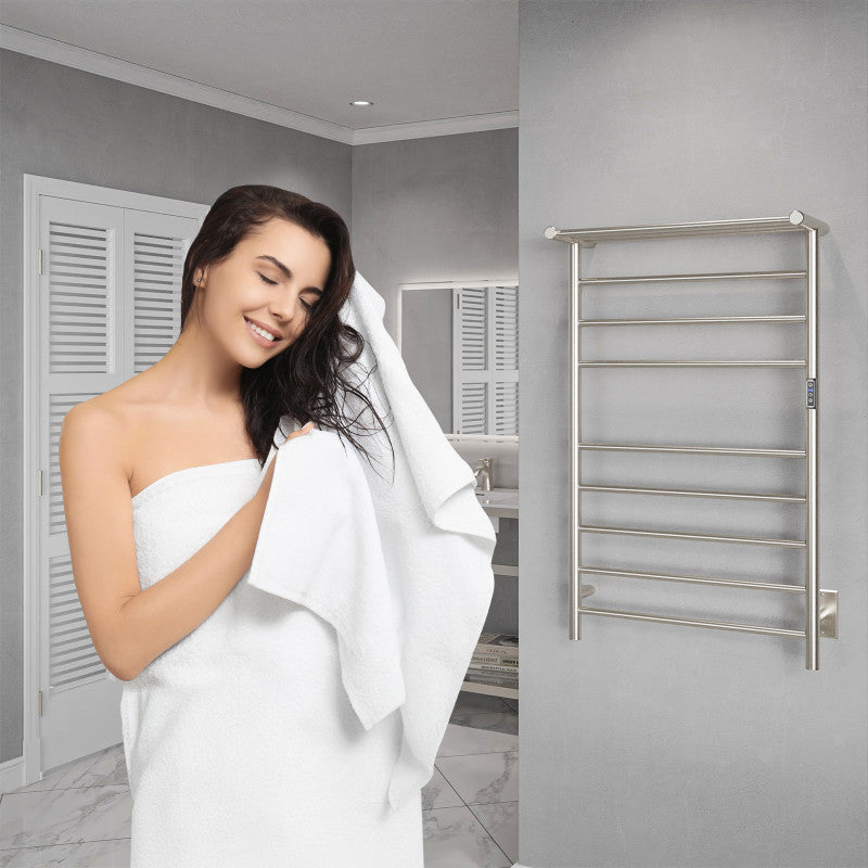 TW-AZ012BN - Eve Series 8-Bar Wall Mounted Electric Bathroom Towel Warmer Rack in Brushed Nickel Finish Stainless Steel