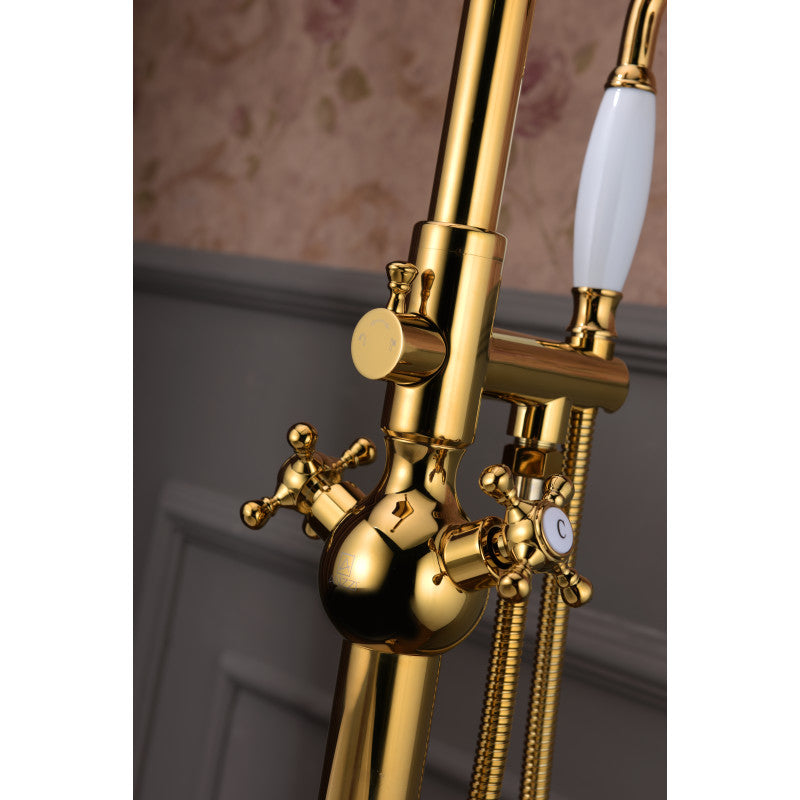 Bridal 3-Handle Claw Foot Tub Faucet with Hand Shower in Gold