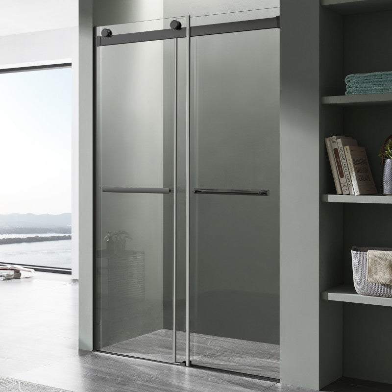 SD-FRLS05802MB - Kahn Series 60 in. x 76 in. Frameless Sliding Shower Door with Horizontal Handle in Matte Black