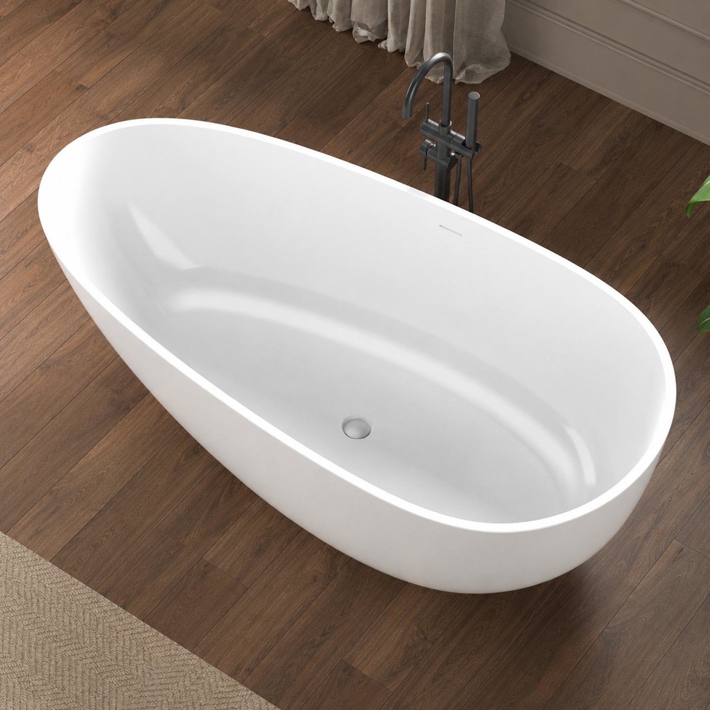 Makot 5.6 ft. Man-Made Stone Center Drain Freestanding Bathtub in Matte White