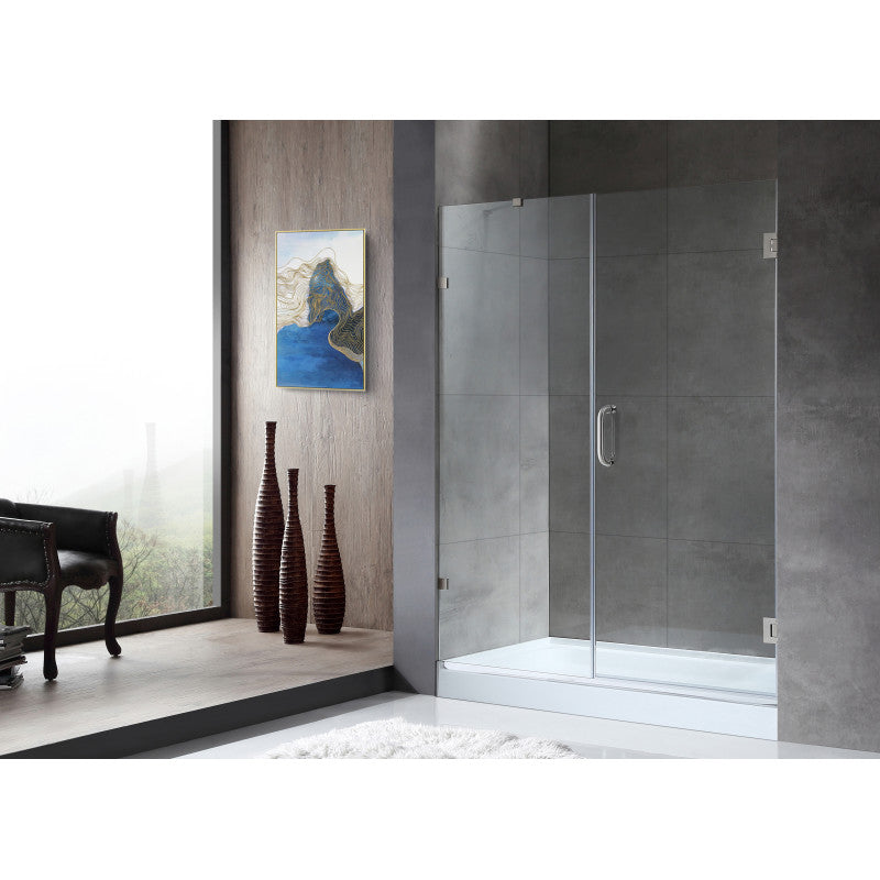 Consort Series 60 in. by 72 in. Frameless Hinged Alcove Shower Door in Brushed Nickel with Handle