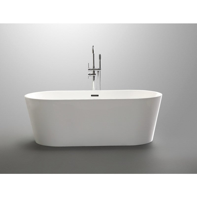 Chand Series 67 in. x 32 in. Flat Bottom Acrylic Freestanding Soaking Bathtub with Center Drain in Glossy White