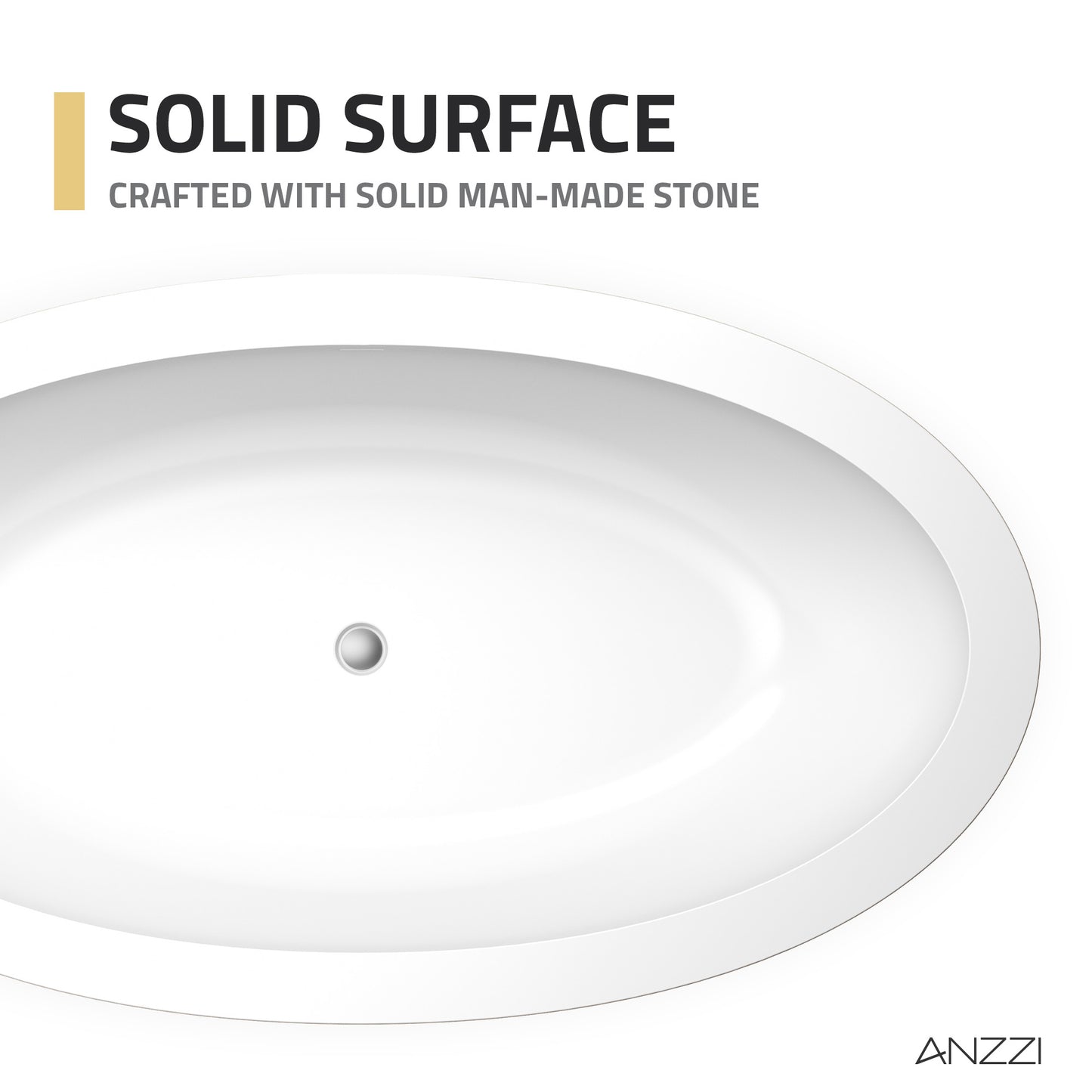 Kekehun Series 76 in. x 41 in. Flat Bottom Solid Surface Freestanding Soaking Bathtub with Center Drain in Matte White