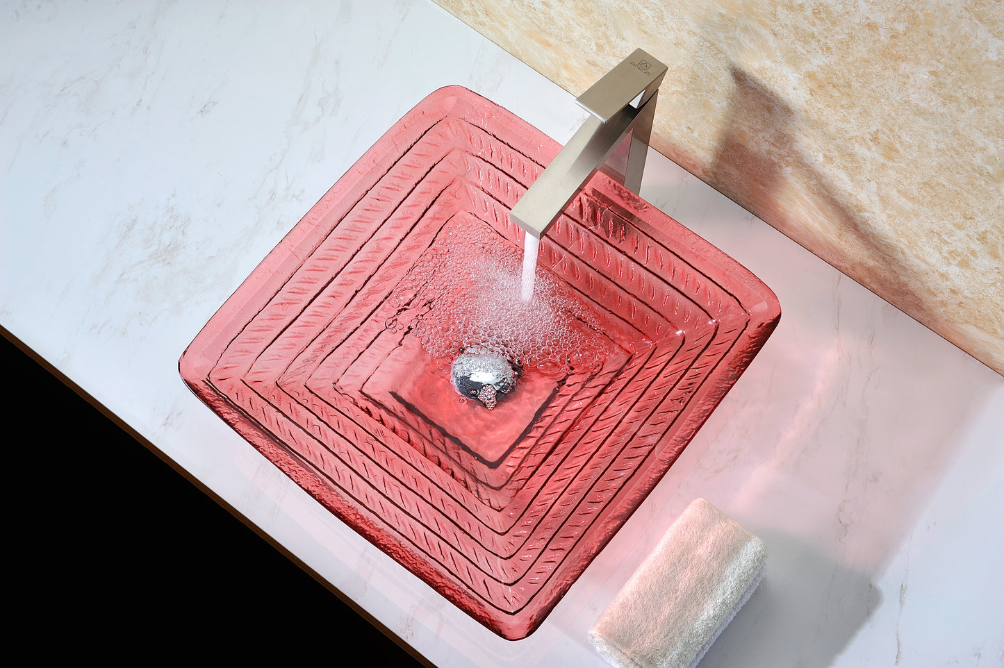 Nono Series Deco-Glass Vessel Sink in Lustrous Translucent Red