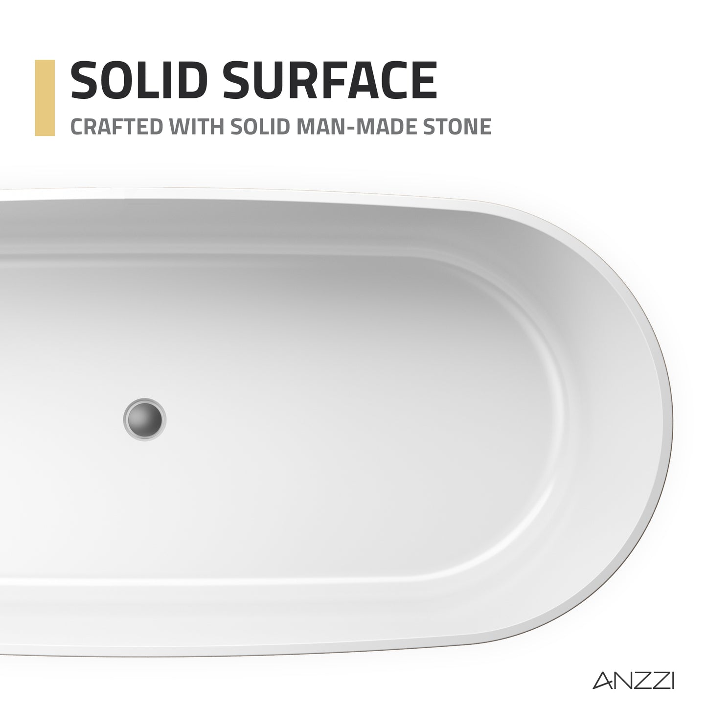 Sabbia Series 71 in. x 32 in. Flat Bottom Solid Surface Freestanding Soaking Bathtub with Center Drain in Matte White