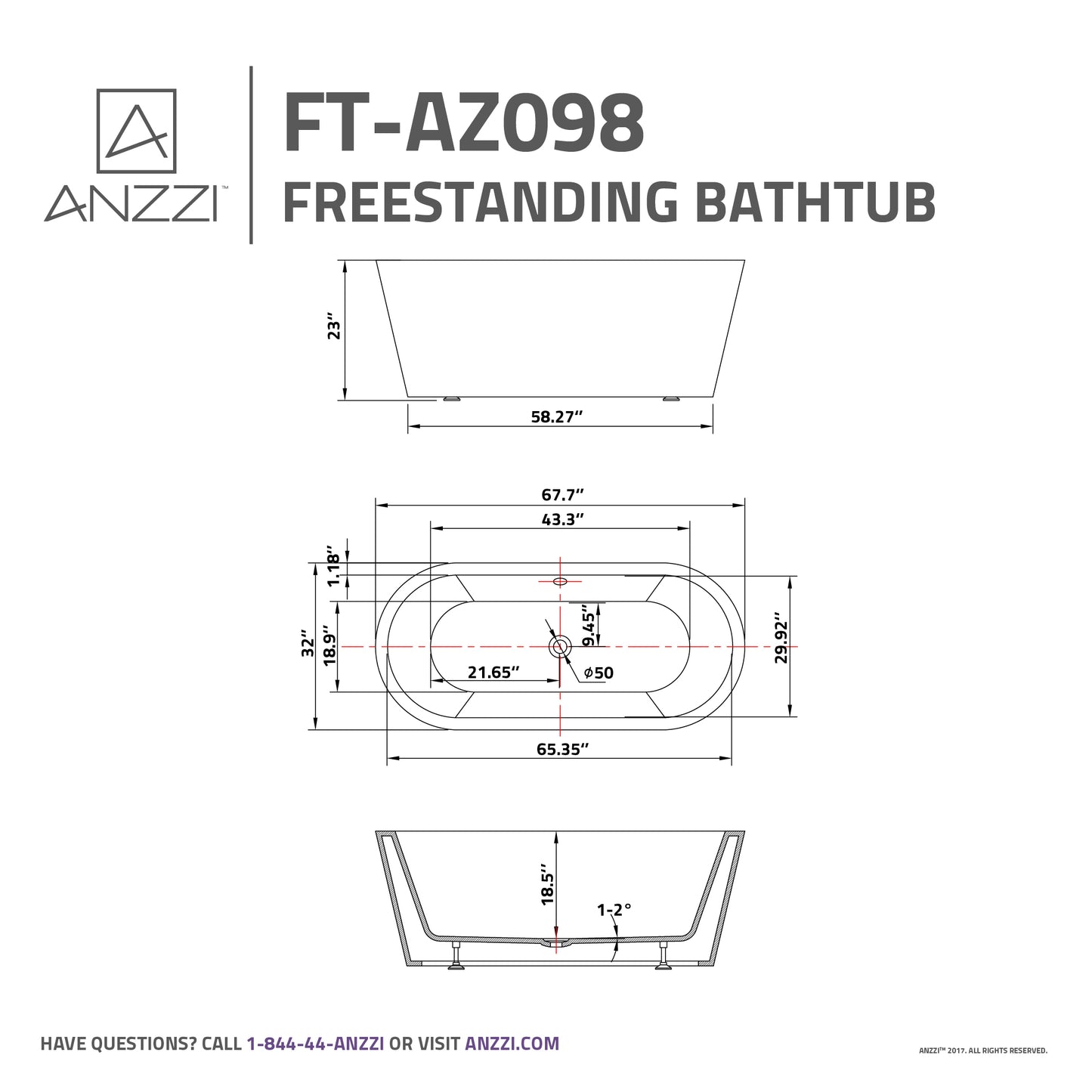 Chand Series 67 in. x 32 in. Flat Bottom Acrylic Freestanding Soaking Bathtub with Center Drain in Glossy White