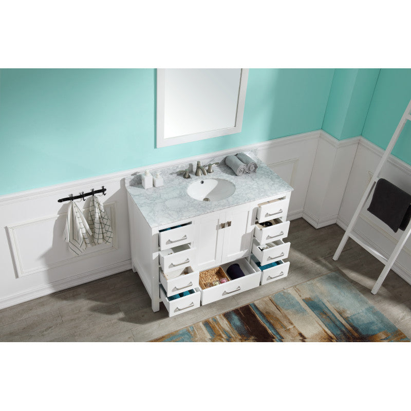 Chateau 48 in. W x 22 in. D Bathroom Bath Vanity Set with Carrara Marble Top with White Sink