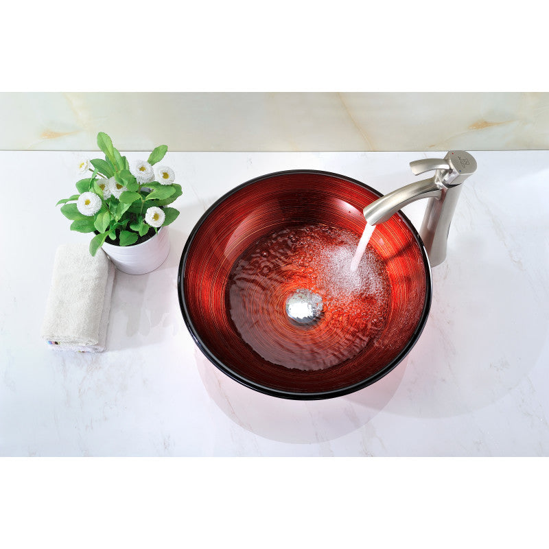 Oau Series Deco-Glass Vessel Sink in Lustrous Red